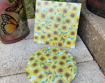 Sunflower glass cutting board, trivet, charcuterie board