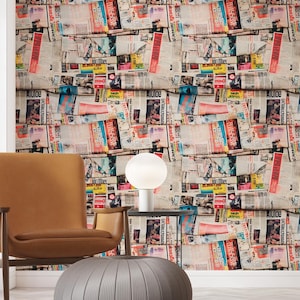Vintage Folded Newspaper Collage Wallpaper | Grunge Press Wall Mural with Colorful Headlines for Industrial Loft, Urban Creative Decor