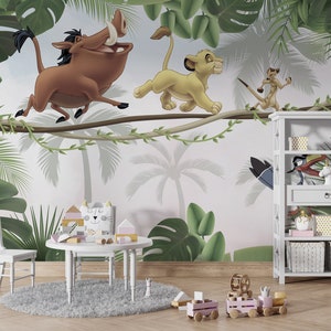 Löwenkönig Tapete Kinderzimmer, Abziehbare Cartoon-Tier-Tapete, Niedliche Löwenkönig Wandkunst, Maßgeschneiderte Babyzimmer-Deko