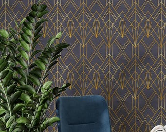 Art Deco Gold Geometric Peel and Stick Wallpaper, Modern Glam Wall Mural