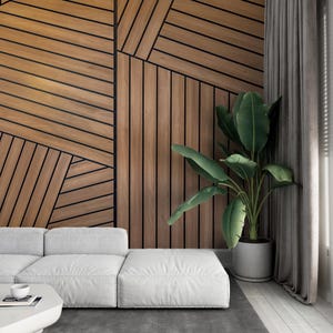 3D Geometric Wood Look Wallpaper – Textured Wooden Slats Mural image 5