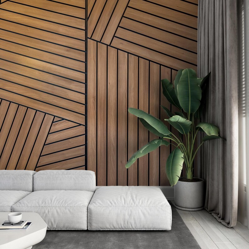 3D Geometric Wood Look Wallpaper – Textured Wooden Slats Mural image 5