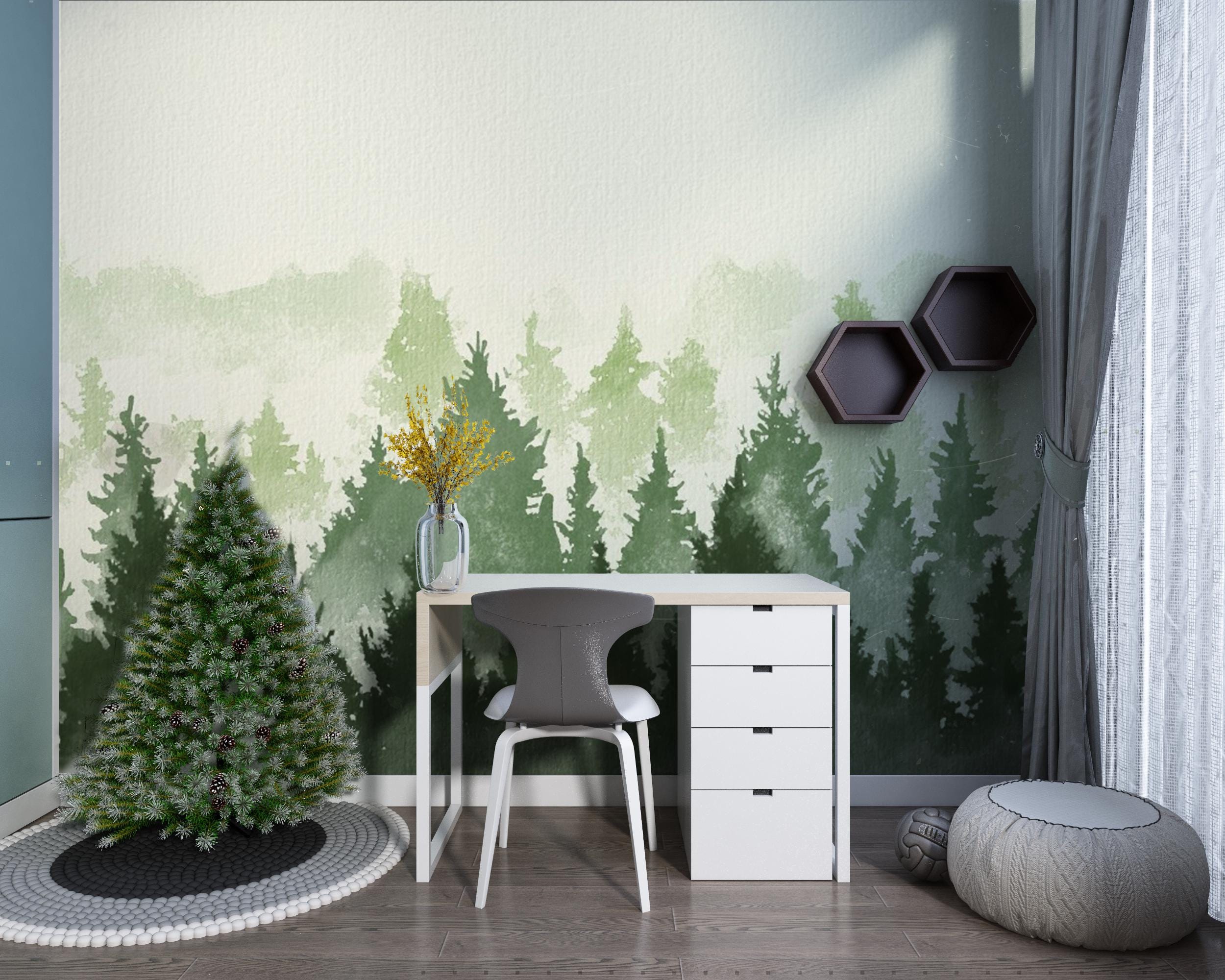 Children Nursery Removable Wallpaper , Self Adhesive Forest Wallpaper ...