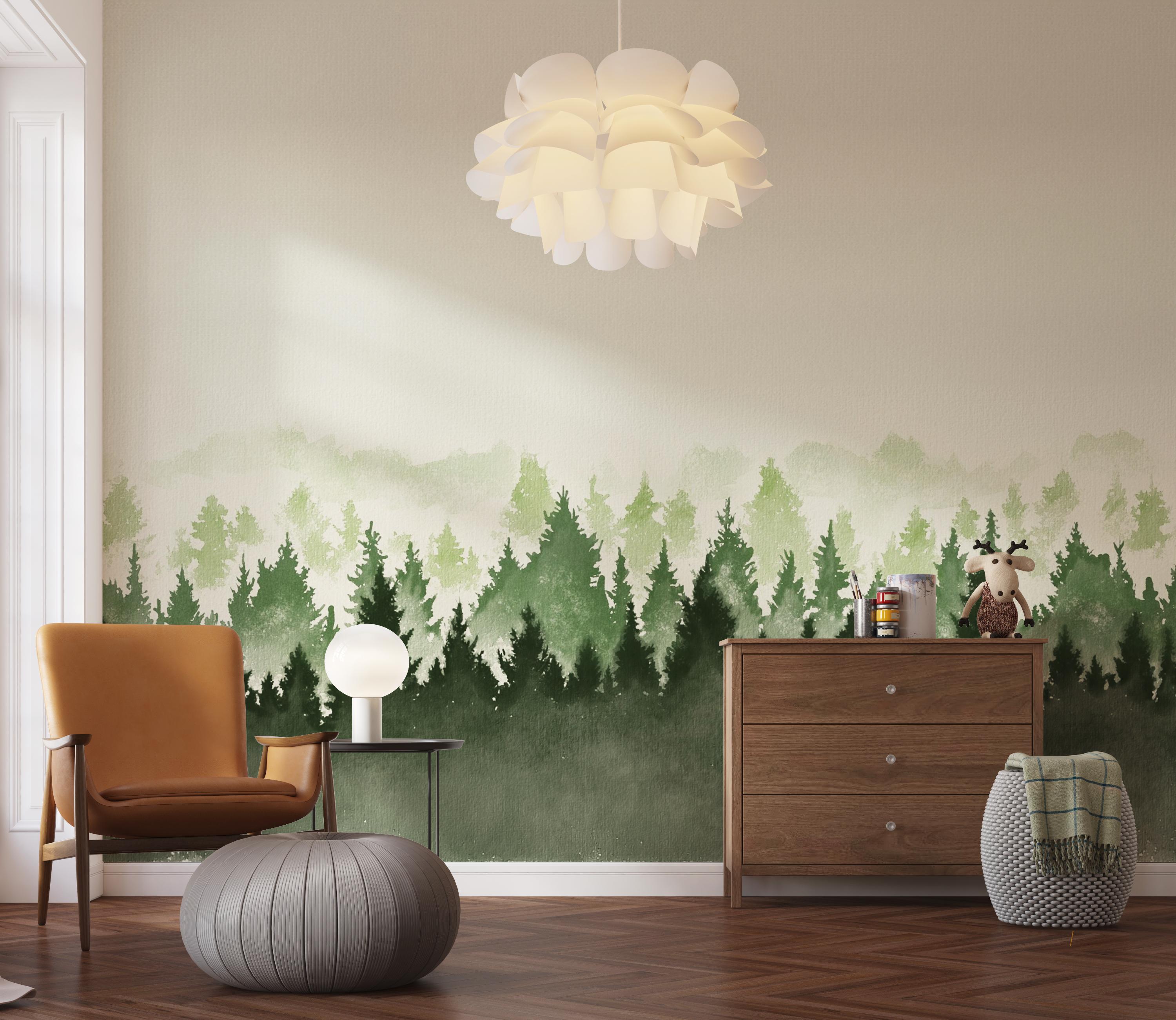 Children Nursery Removable Wallpaper , Self Adhesive Forest Wallpaper ...