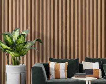Natural Wood Slat Wallpaper – Rustic Minimalist Wall Covering