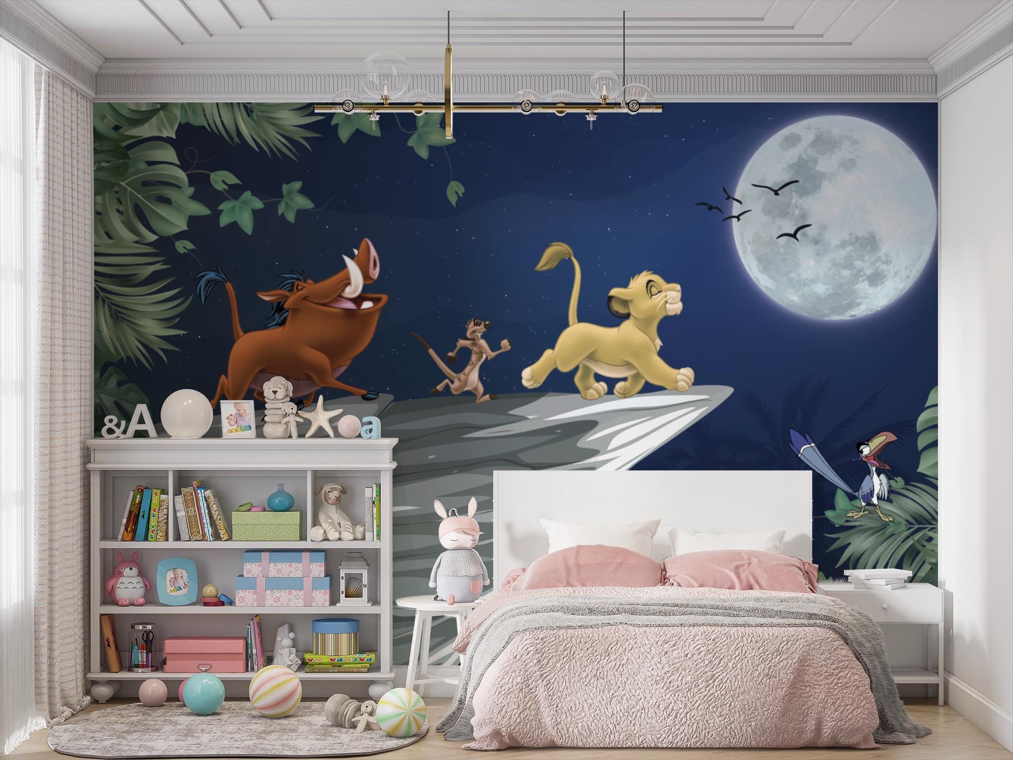 Lion King Inspired Wallpaper, Safari Animal Nursery Mural, Moonlit ...