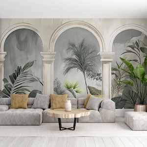 Tropical Arch Wallpaper, Botanical Mural, Peel and Stick - Etsy UK