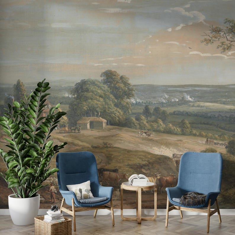 Vintage Countryside Wallpaper Mural, Pastoral Farmhouse Decor - Etsy