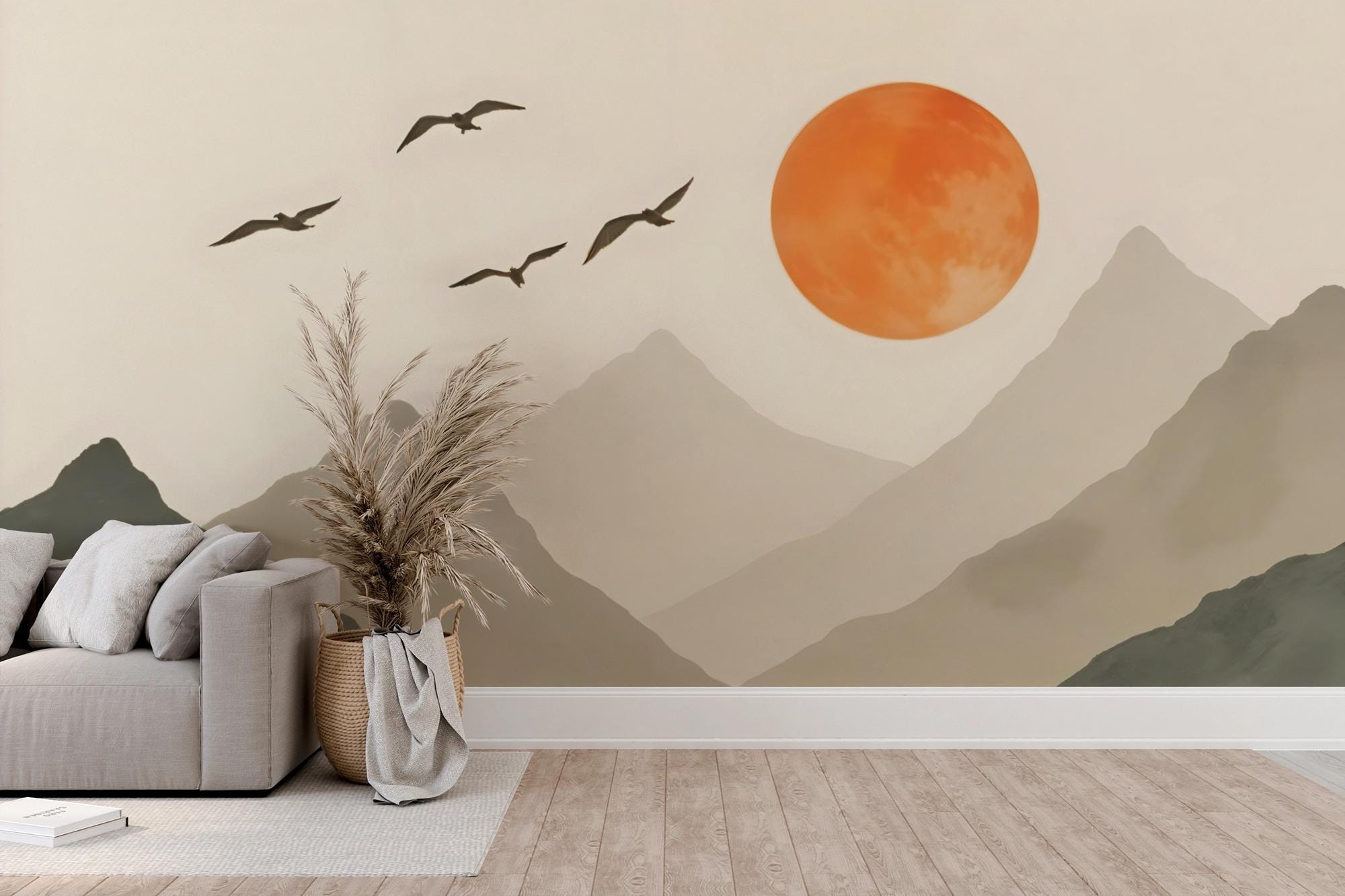Minimalist Mountain Sunset Mural – Removable Landscape Wallpaper - Etsy
