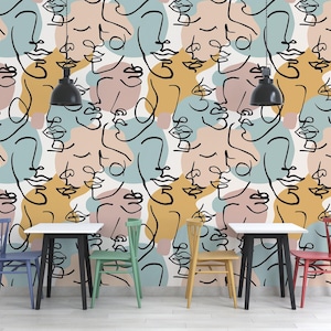 Abstract Faces Line art decor, Modern Minimalist Boho Wall Decor, Colorful Contemporary Pattern for Bedroom & Living Room