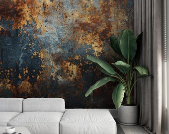Rustic Copper Concrete Mural, Medieval Industrial Wallcovering
