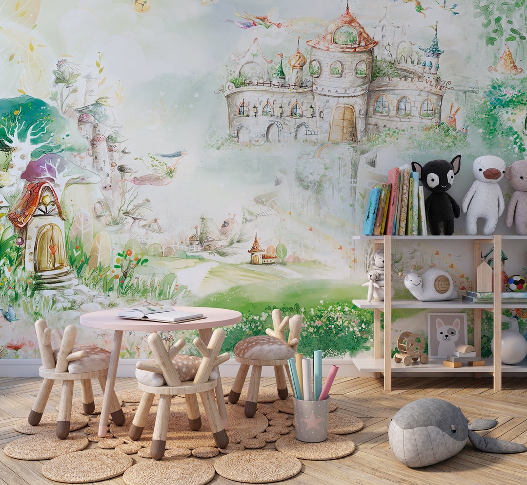 Watercolor Fairy Tale Castle Wallpaper Mural, Magical Nursery Decor - Etsy