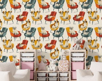Peel-and-Stick-behang met hondenprint, eigenzinnige kinderkamerdecoratie