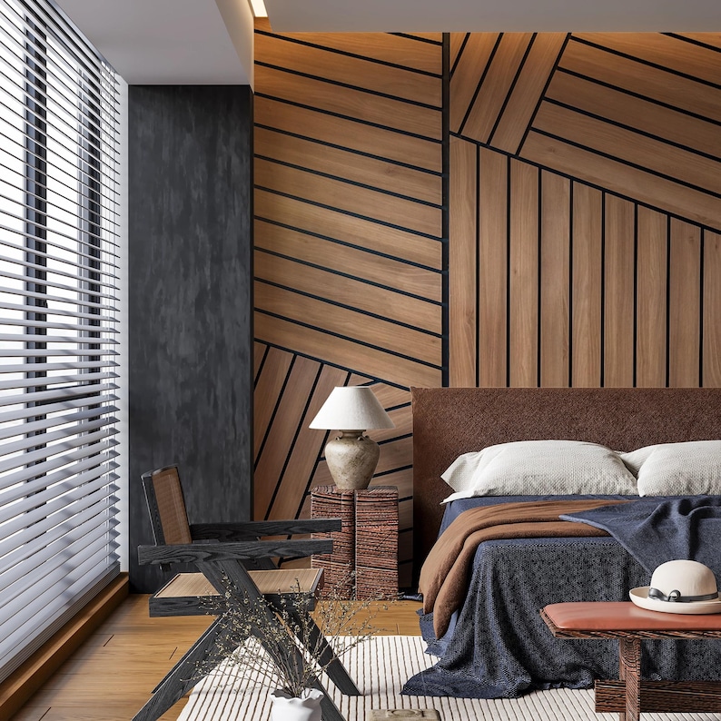 3D Geometric Wood Look Wallpaper – Textured Wooden Slats Mural image 2