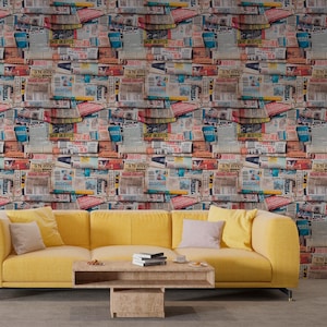 Retro Newspaper Wallpaper Collage, Vintage Press Wall Mural with Bold Headlines, Eclectic Media Theme Peel and Stick Decor for Wallcovering