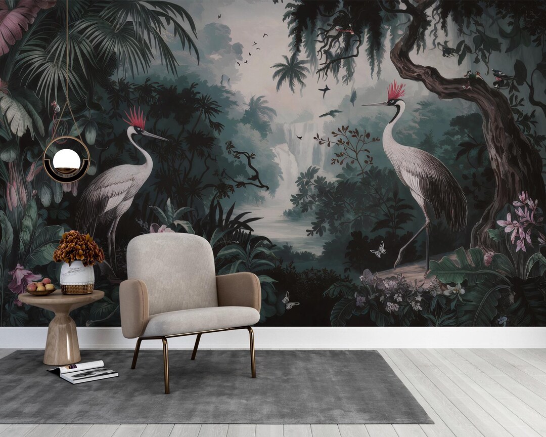 Exotic Bird Tropical Jungle Wallpaper, Peel and Stick Mural - Etsy