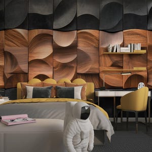 Stunning 3D Wood Wall Panel Wallpaper, Abstract Wood Art Removable Mural for Modern Textured Living Room Decor Statement