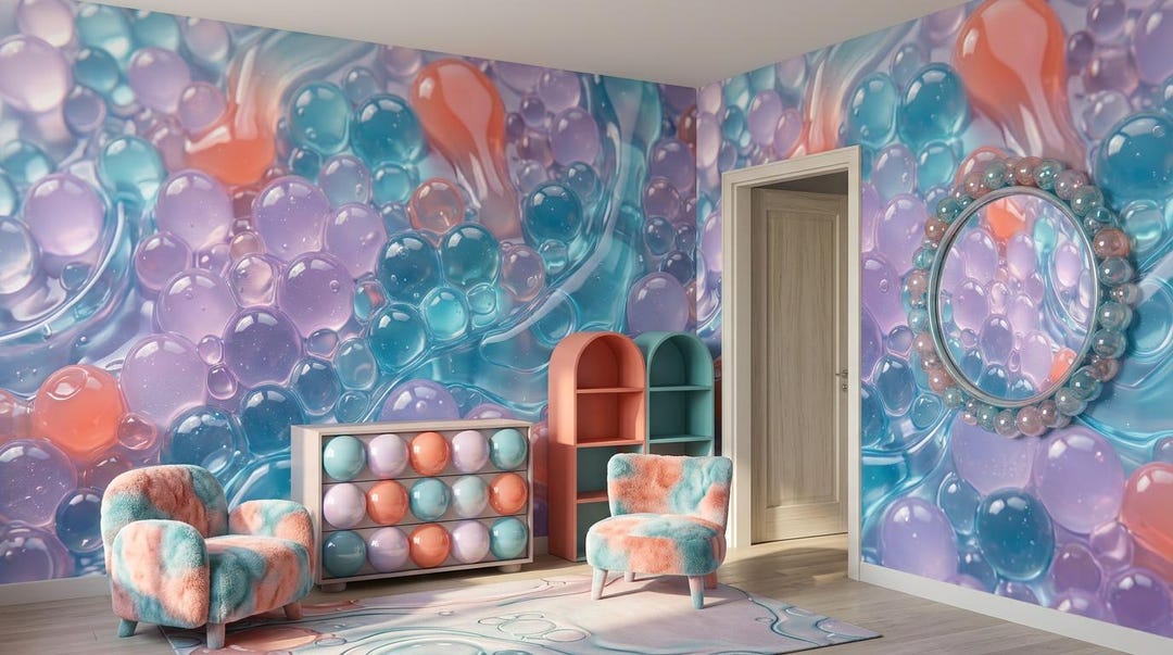 Abstract Bubble Wallpaper, Pastel Liquid Glass Pattern, Lavender Blue ...