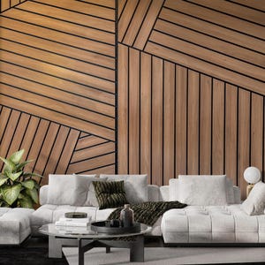 3D Geometric Wood Look Wallpaper – Textured Wooden Slats Mural image 1