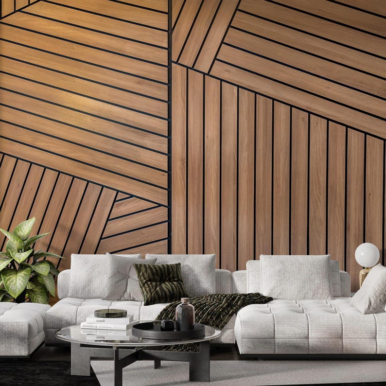 3D Geometric Wood Look Wallpaper – Textured Wooden Slats Mural image 1