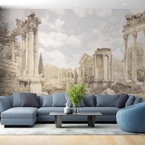 Ancient Greek Ruins Wallpaper Mural – Classical Temple Architecture Peel & Stick Wall Art for Elegant Interiors Wallpaper