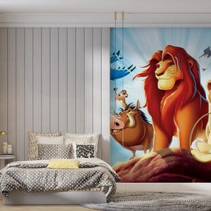 The Lion King Family wandbekleding, The Lion King kinderkamer Peel-and-Stick muurschildering, vrienden spelen op de muur, cartoon dierenbehang