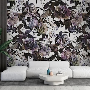 Elegante carta da parati floreale vintage con rose e foglie, design di carta da parati botanica per un arredamento sofisticato e senza tempo