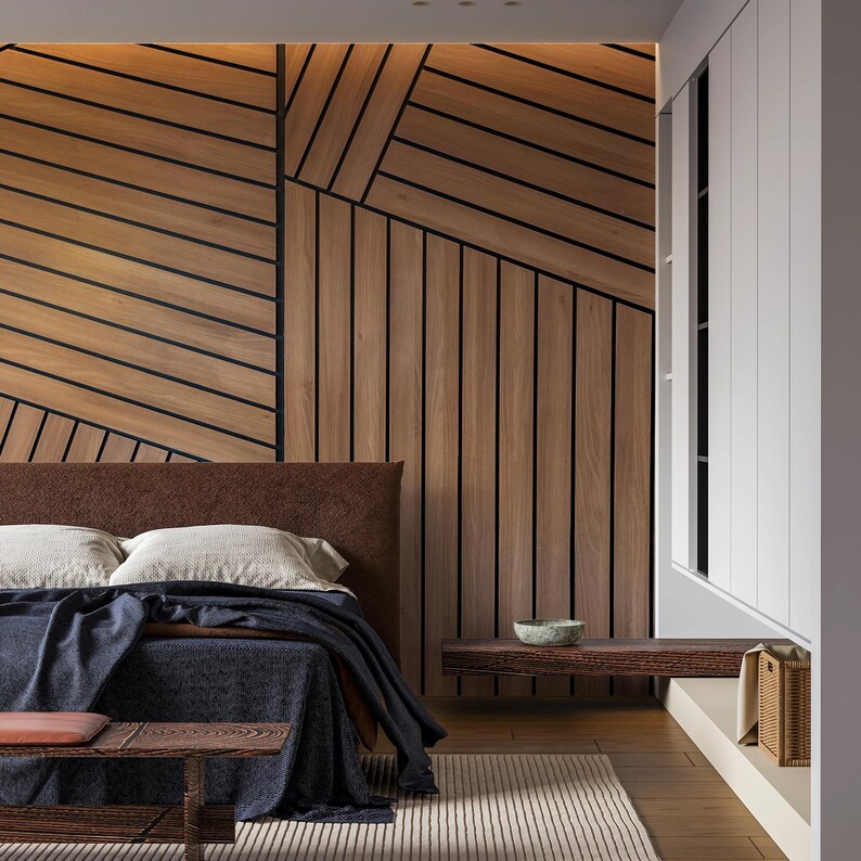 3D Geometric Wood Look Wallpaper – Textured Wooden Slats Mural image 3