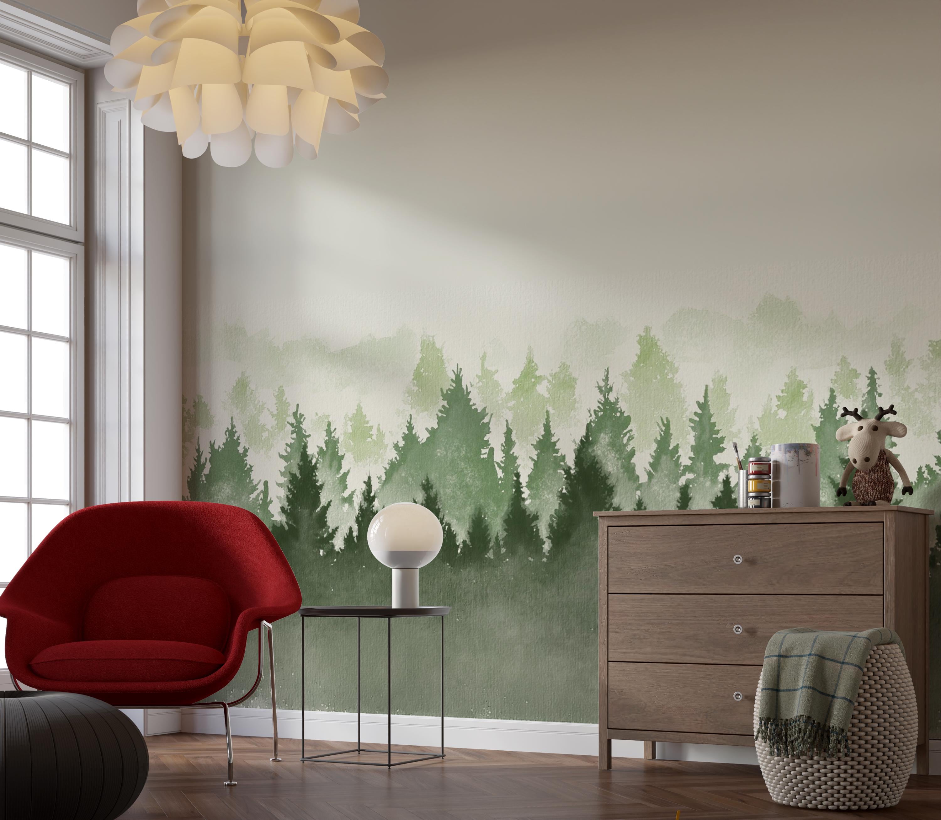 Children Nursery Removable Wallpaper , Self Adhesive Forest Wallpaper ...