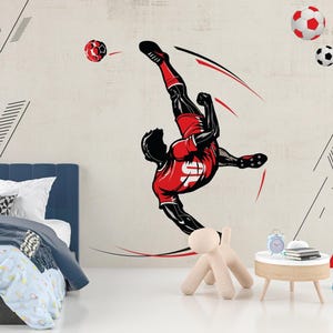Soccer Wall Mural for Boys Room Red Football Wallpaper ,  Peel and Stick Wallpaper, Custom Removable Sports Wall Art for Kids Teens Bedroom