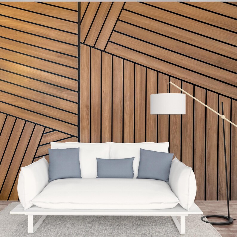 3D Geometric Wood Look Wallpaper – Textured Wooden Slats Mural image 7