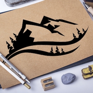 Berg SVG | Bergszene Silhouette | Camping Outdoors Abenteuer Cricut | Berg Silhouette schneiden Datei | Querformat Logo