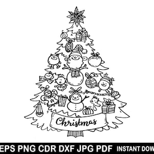 Feliz Natal Art Svg, Padrão de Árvore de Natal, Arquivos de corte de Natal estranhos, Silhueta de árvore de Natal, Presente de Feliz Natal, Floco de Neve Dxf
