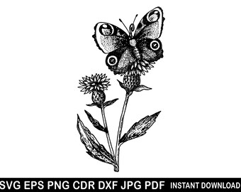 Floral Butterfly Svg Eps Png Dxf, Flower Clipart, Flower Butterfly Vector, Flower Animal Silhouette, Butterfly Decor, Butterfly Cricut