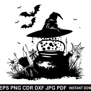 Cauldron With Smoke Svg, Witch Halloween Silhouette Svg, Bats Cricut, Witches Pot Svg, Witches Hat Svg, Witch Potion Svg, Spooky Time