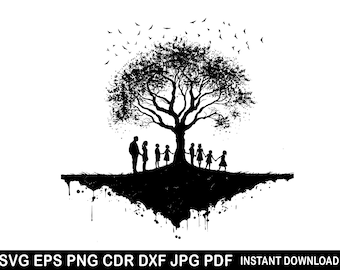 Family Tree Svg Eps Png Dxf, Tree Vector, Family Decor, Heart Cricut, Family Reunion Cameo, Love Print, Sublimation Design, Love Svg