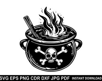 Caldero de bruja SVG, Poción de caldero PNG, Clipart de caldero, Olla de Halloween SVG, Silueta de caldero, Caldero de bruja SVG, Tema de Halloween SVG