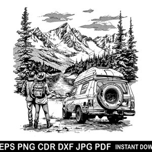 Off Road Svg, Offroad Vehicle Eps, Offroad Clipart Png, Adventure Dxf, Off Road Vector, Camping Clipart, Hiking Print, Mountains Silhouette