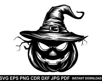 ハロウィンかぼちゃSVG、ハロウィンかぼちゃPNG、ハロウィンかぼちゃベクター、ハロウィンかぼちゃクリップアート、魔女帽子シルエット、ハロウィンデコレーション