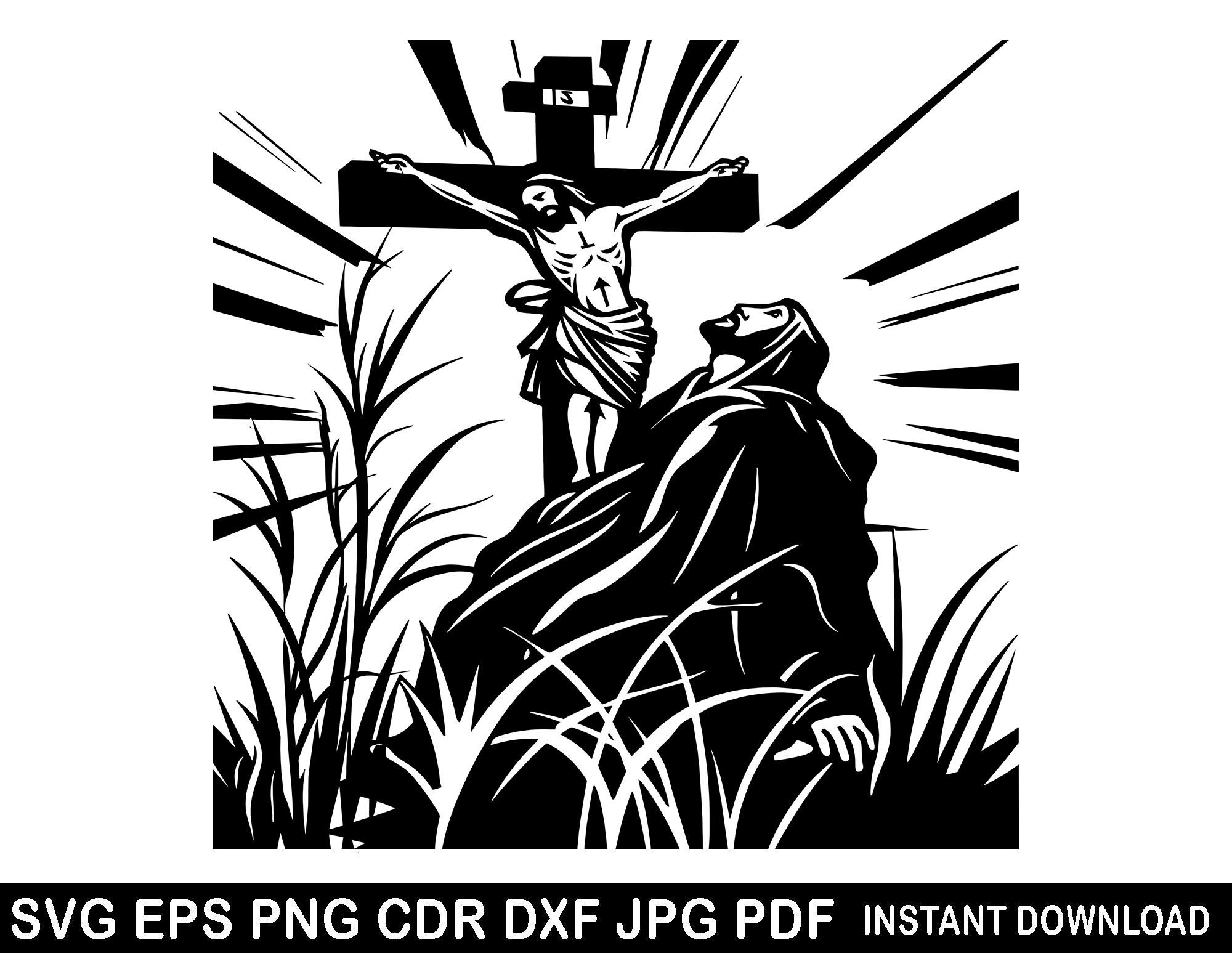Jesus on the Cross Svg Png Dxf Eps Cdr / Jesus With Crown of Thorns ...