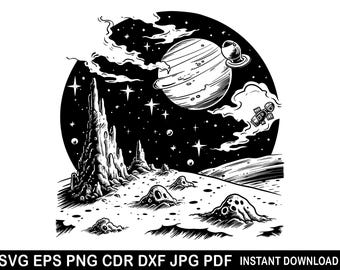 Outer Space Svg, Planet Eps, Galaxy Png, Astronaut Dxf, Solar System Logo, Space Clipart, Moon Silhouette, Science Rocket Decor