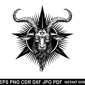 Satanic Idol Baphomet Symbols on Satan's Statue Goth Biker Satanic Cricut Design Cut Clip Art Svg Eps Png Dxf Jpg Pdf Logo Silhouette
