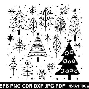 Feliz Natal Arte SVG, Padrão de Decoração de Natal, Arquivos de corte de Natal, Silhueta de árvore de Natal, Cartão de presente de Feliz Natal Floco de neve PNG DXF