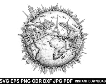 Globe Svg, Globe Png, Globe Dxf, Globe Clipart, Globe Vector, World Svg, World Map Svg, Svg, Silhouette Svg, Svg Cut Files, Instant Download