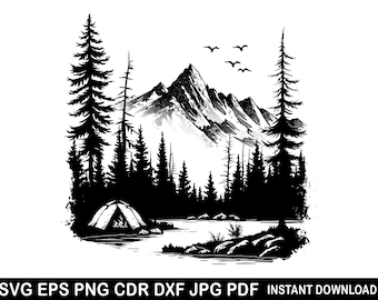 Mountains Svg, Forest Cricut, Trees Eps, Mountain Clipart, Silhouette Cut File, Outdoor Png, Travel Dxf, Landscape Vector