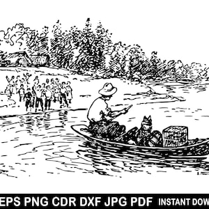 Fisherman Svg, Man Fishing Cricut, Mug Cups Logo, Fishing Boat Clipart, Fishing Svg, Boat Png, Perfect T-Shirt , River Rowing Decor