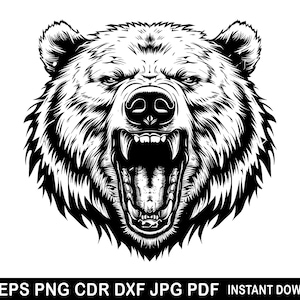 Grizzly Bear Head Cut Files | Grizzly Bear Silhouette | Bear Cricut Cameo | Eps Png Dxf Cdr Jpg Pdf