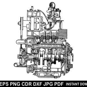 エンジン モーター SVG EPS PNG DXF CDR Jpg Pdf、メカニック シルエット、エンジン クリップアート、エンジン Cricut、エンジン カッティング ファイル