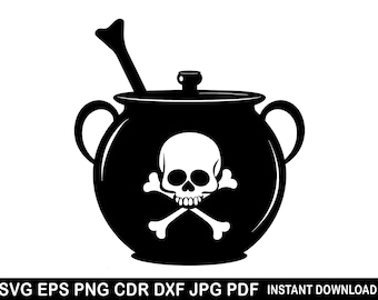 Caldero Cricut, Olla de bruja SVG, Caldero de luna SVG, Caldero con humo SVG, Poción de bruja SVG, Silueta de bruja de Halloween SVG, Tiempo espeluznante