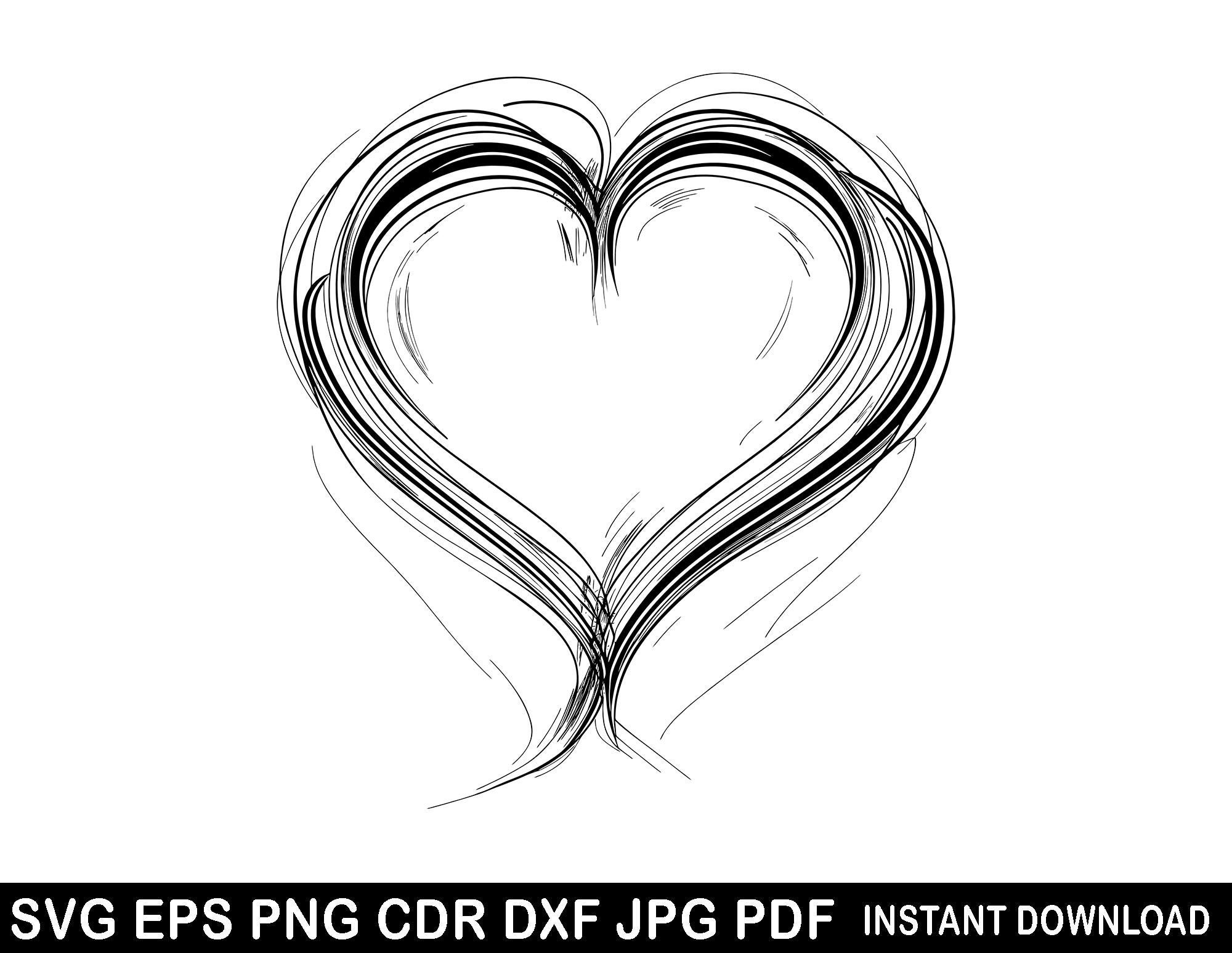 Heart Svg Eps Png Dxf Cdr Jpg Pdf, Heart Cricut, Hand Drawn Heart Cameo ...